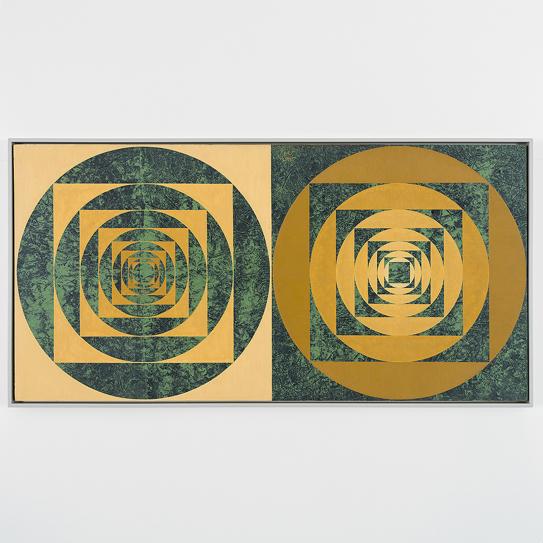 Advancing & receding: yellow ochre on olive green