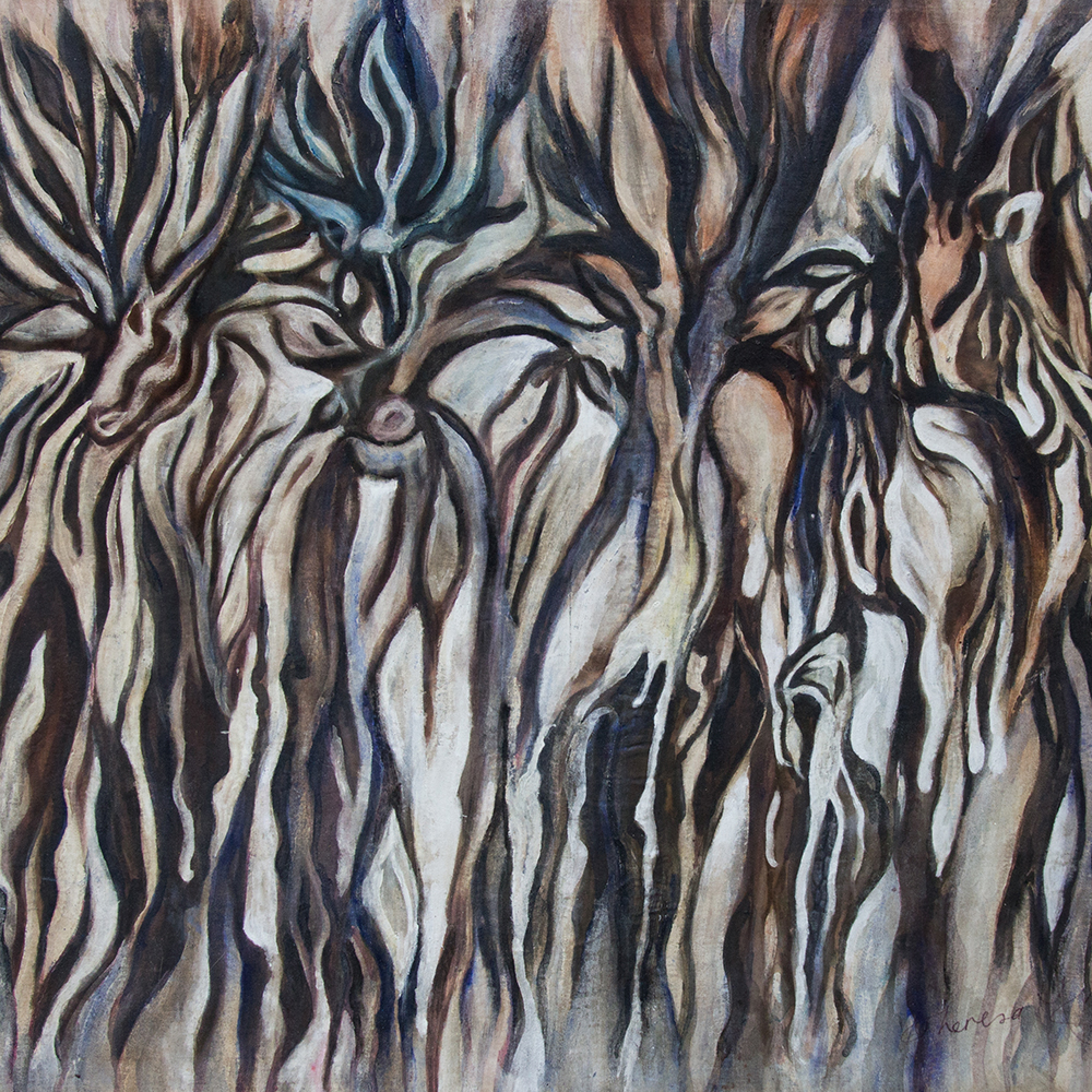 Antelopes (Brown and Blue in Landscape)