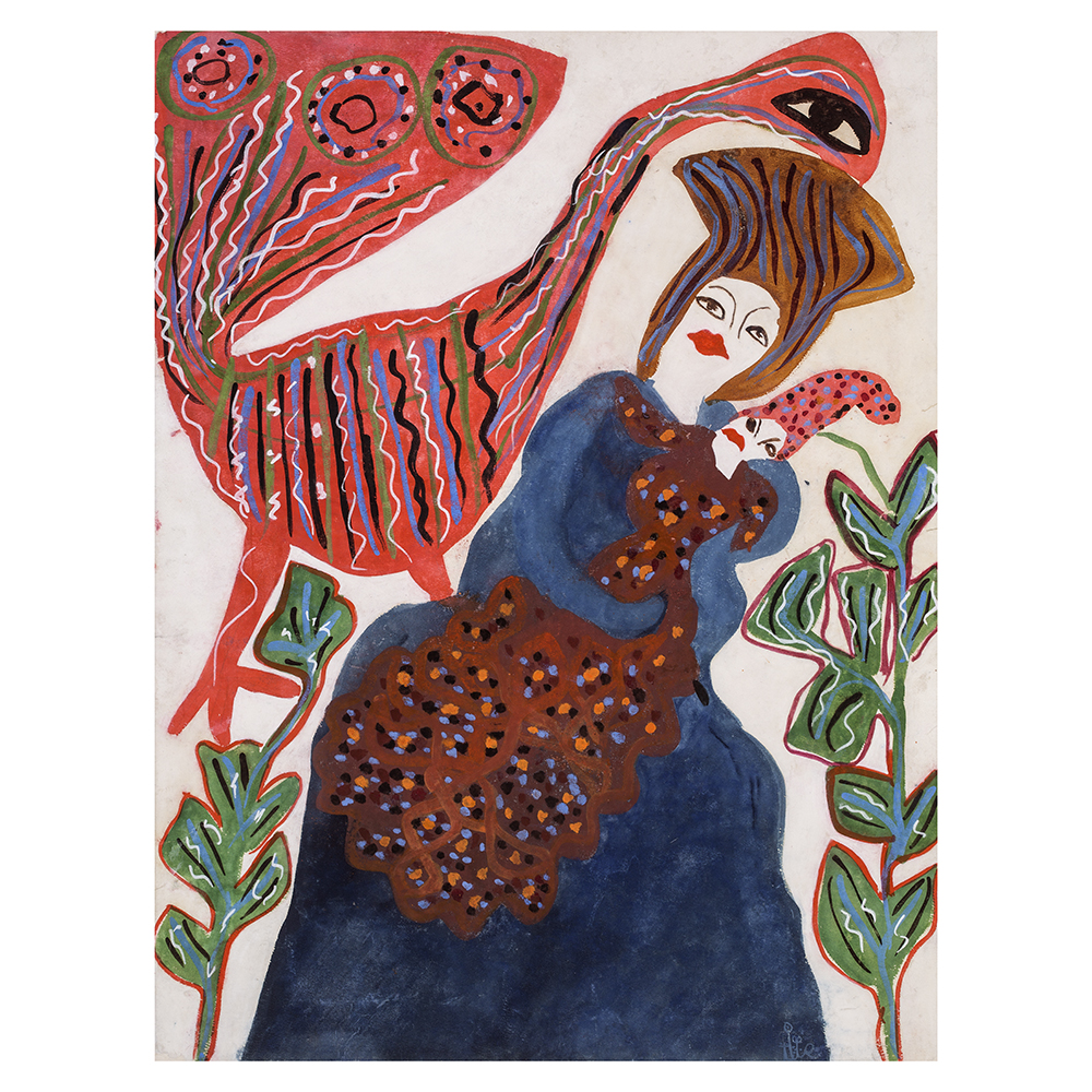 Femme et enfant au paon